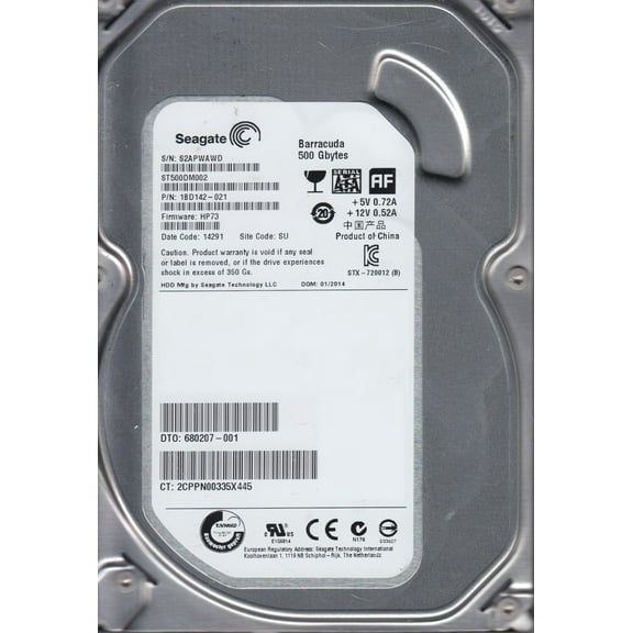 ST500DM002, S2A, SU, PN 1BD142-021, FW HP73, Seagate 500GB SATA 3.5 Hard Drive
