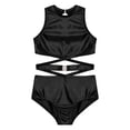 thumbnail image 5 of Haitryli Girls Gymnastics Dance Leotard Shiny Metallic Bodysuit Crisscross Waist Unitard Ballet Dancewear Black 14, 5 of 7