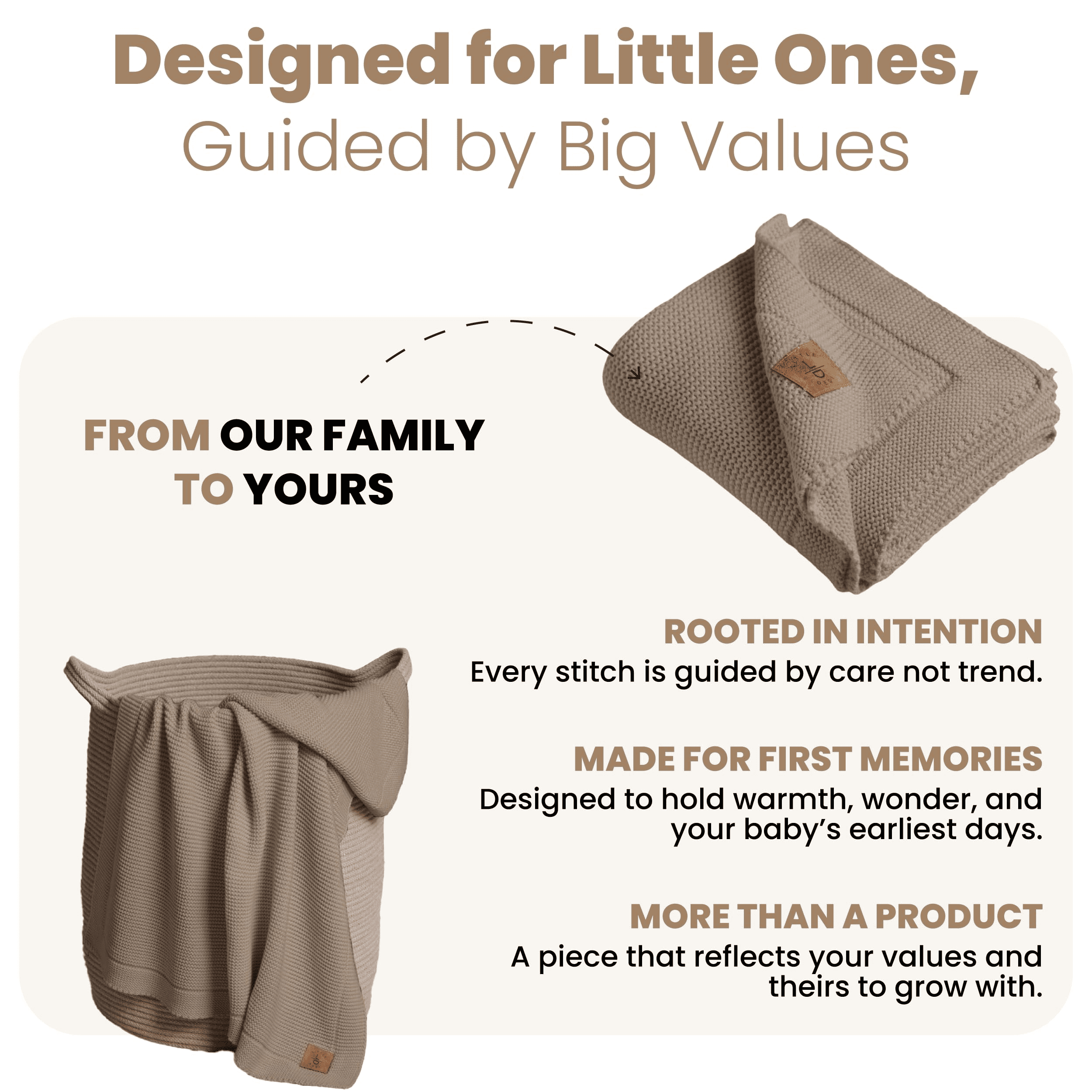 Little Dedi 100% Organic Cotton Baby Knitted Blanket with Gift Box - Soft Toddler, Crib, Stroller Blanket - Neutral Swaddle and Receiving Blanket for Newborns, 30"x40", Mocha Meringue