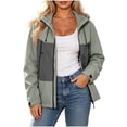 thumbnail image 2 of CFLVAEK Plus Size Rain Jacket for Women Waterproof Color Block Raincoat Lightweight Zip Up Lapel Windbreaker for Outdoor Hiking Army Green L, 2 of 7