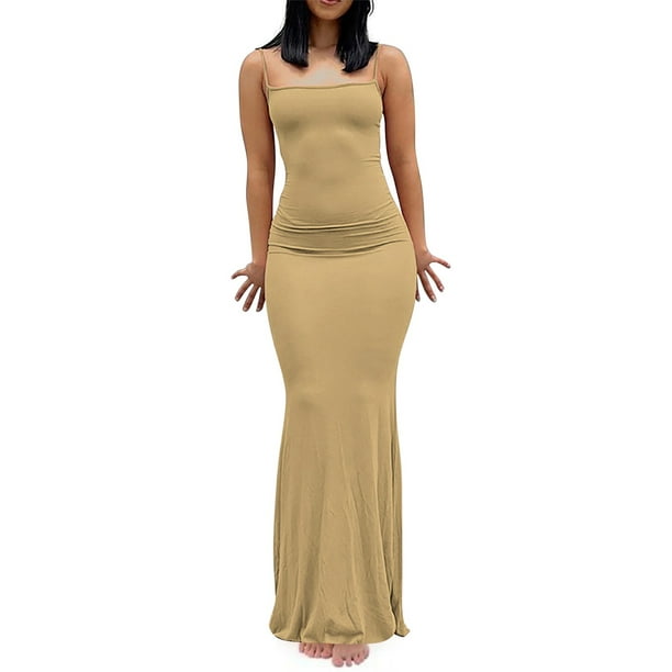 Vestido tipo body liso de mujer, vestido largo y ajustado para estar por casa, vestido maxi informal sin mangas para verano