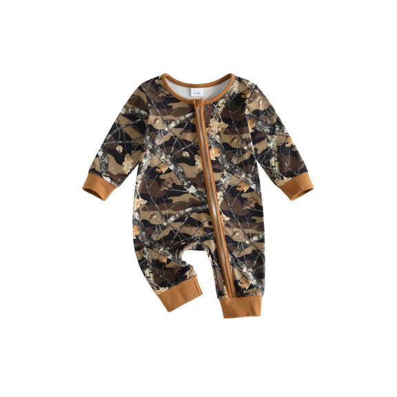 Cenuakty Infant Baby Boy Fall Romper Long Sleeve Camouflage Leaf Print Jumpsuits