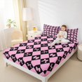 thumbnail image 4 of Manfei Teens Pink Black Bowknot Twin Sheet Sets, Cartoon Buffalo Plaid Twin Fitted Sheet, Kawaii Princess Ribbon Flat Sheet, Breathable Home Decor, 3-Piece, 4 of 7