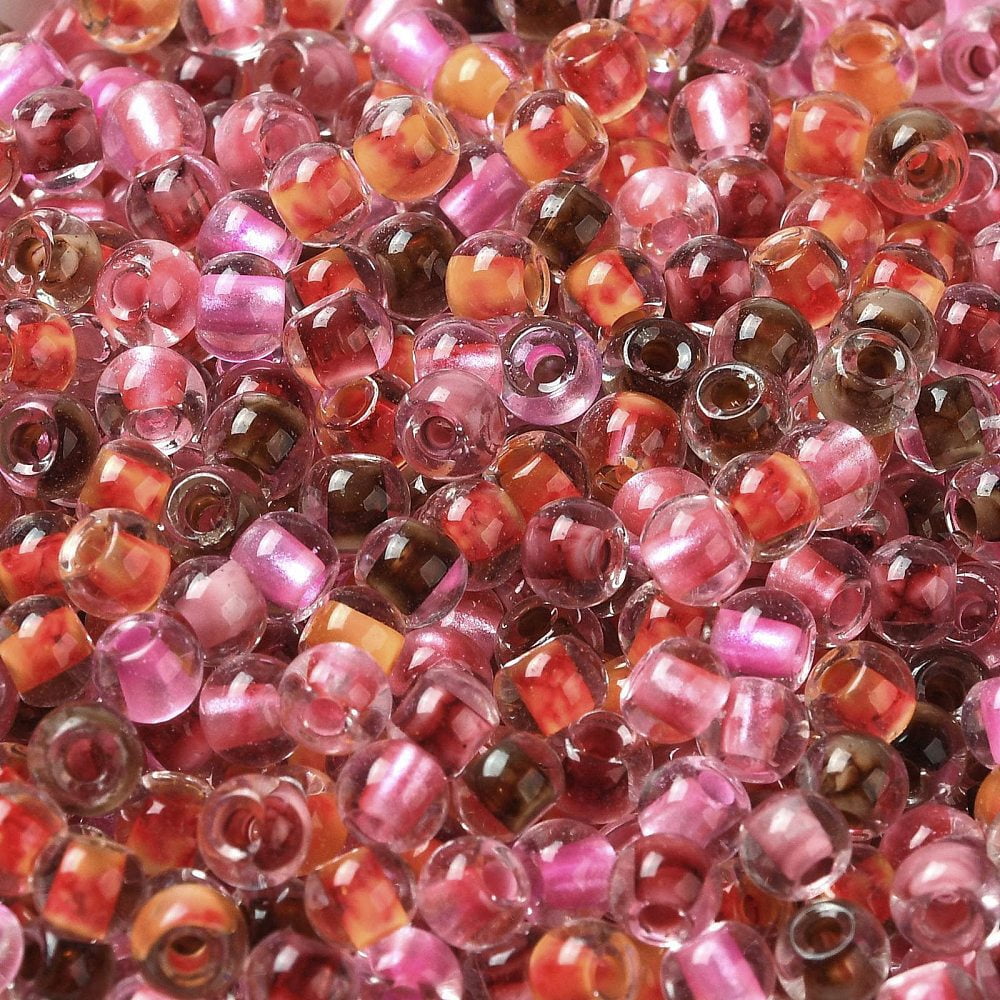 1pound Transparent Glass Round Seed Beads Inside Colours Round Coral 6/0 4x3mm Hole: 1.2mm about 7258pcs/pound