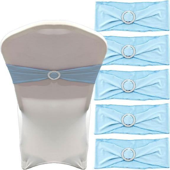20 Pcs Light Blue Chair Sashes with Buckles Bridal Stretch Spandex Chair Bands Elastic Bows Ties with Buckle for Wedding Party Birthday Graduation Banquet Event Decoration (Sky Blue)