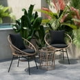 thumbnail image 3 of BizChair 3-Piece Tan Indoor/Outdoor Bistro Set, Papasan Style Rattan Rope Chairs, Glass Top Side Table & Black Cushions, 3 of 15