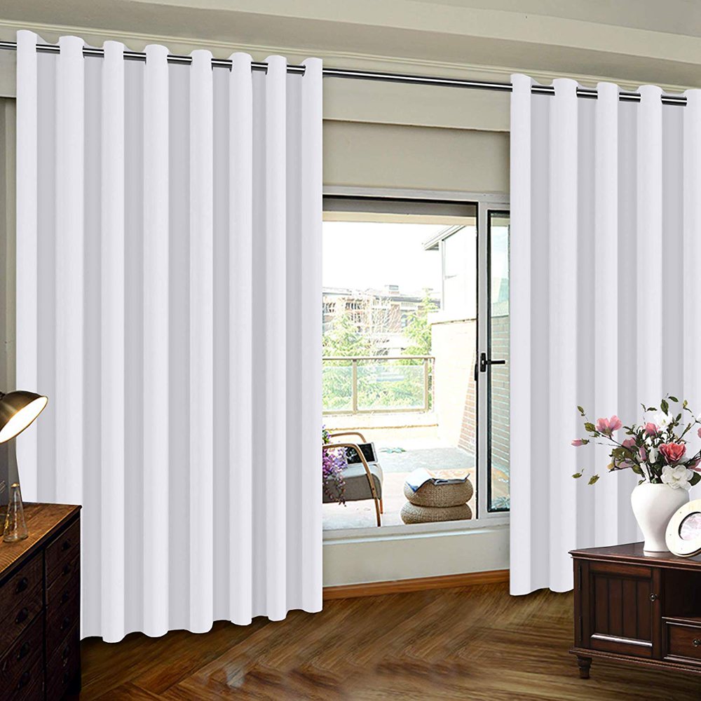 Patio Door Curtain White Blackout Curtain Extra Wide Drapes, Grommet