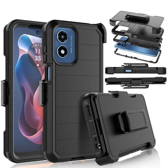For Motorola Moto G Play 5G/G 5G 2024 Case,Takfox Holster Phone Case with Built-in Screen Protector Swivel Belt Clip [3 Layers] Heavy Duty Full Body Protection Shockproof Kickstand Cover- Black