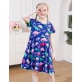 thumbnail image 4 of Aideaone Little Girls Dress Short Sleeve Toddler Summer Swing A-Line Cute Midi Casual Sundress Dinosaur Blue 2-9T, 4 of 8