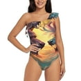 thumbnail image 2 of Picia Colorful Wave Dragon Head Pattern Women's One Piece Swimsuits,One Shoulder Swimwear Asymmetric ,Ruffle Monokinis Bathing Suits,High Waisted Flattering Bathing Suits-Small, 2 of 8