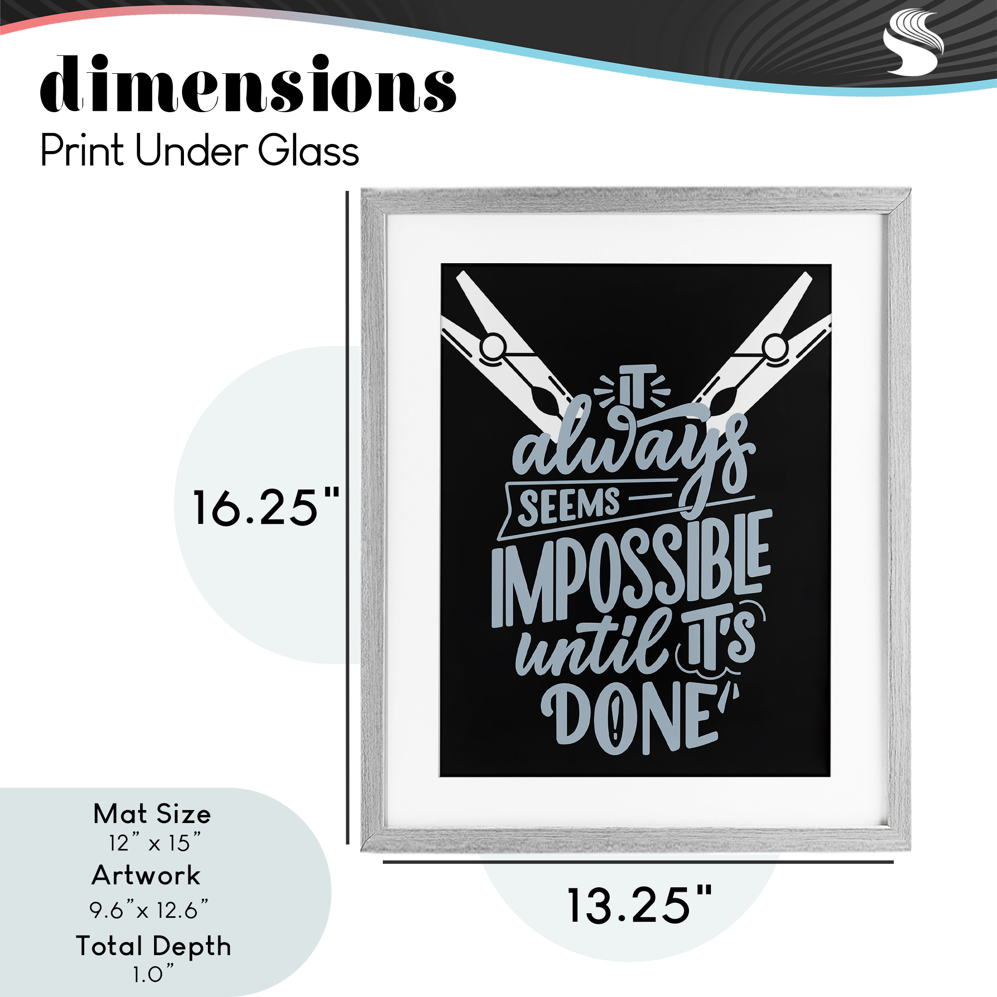 Impossible Until It's Done Gray Framed Print Under Glass, design by Jesse Keith