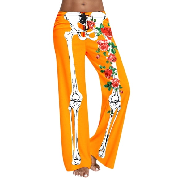 Bibifish Womens Pajama Pants Halloween Novelty Print Drawstring Waist Trendy Fall Winter Wide Leg Sleep Bottom