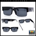 thumbnail image 3 of Locs Mens Thick Temple Half Rim Squared Rectangle Gangster All Black Sunglasses Shiny Black, 3 of 8