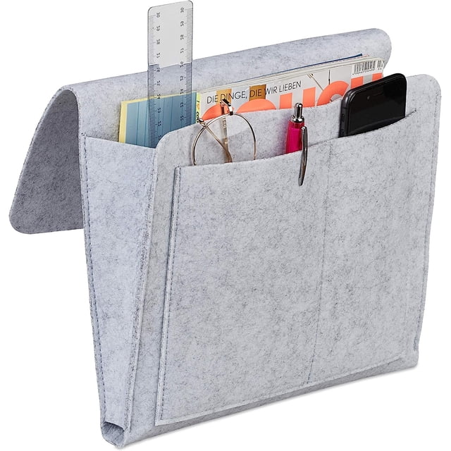 Gris claro - 32*20*10 cm, bolsillo para cama, fieltro, se puede colgar, 5 compartimentos, almacenamiento para sofá