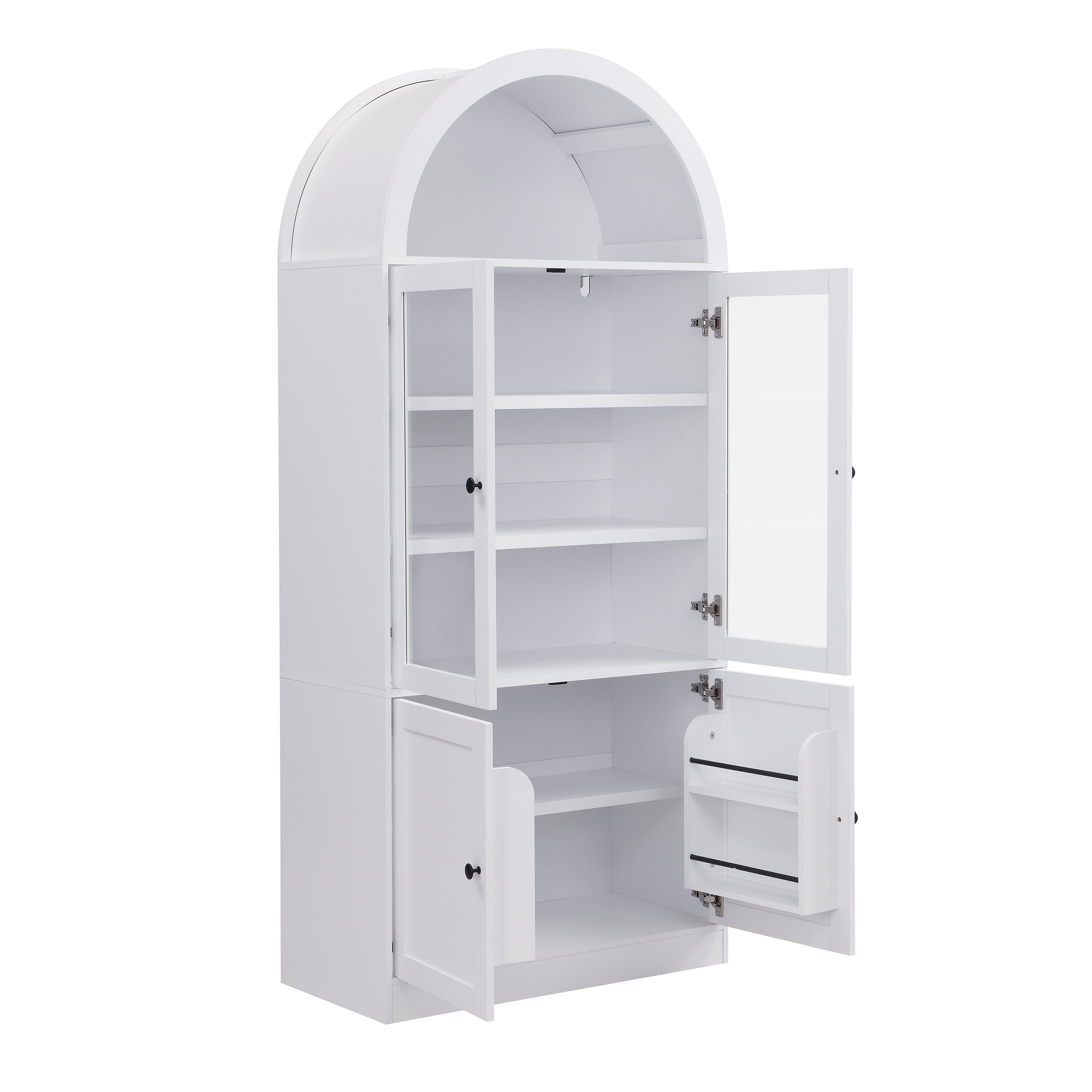 Euroco Arched Kitchen Pantry Storage Cabinet,71" Tall Wood Arched Cabinet with Glass Door,Door Organizer and Open Shelf, Freestanding Display Cabinet for Bathroom,Kitchen & Living Room,White