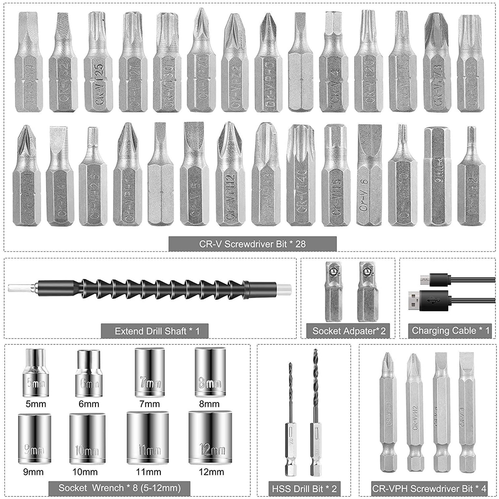 STONEGO 47Pcs/Set Electric Screwdriver - 3.6V 1300mAh Cordless Rechargeable Screwdriver with Screwdriver Bit Set, Ideal for Home Repairs and DIY Projects