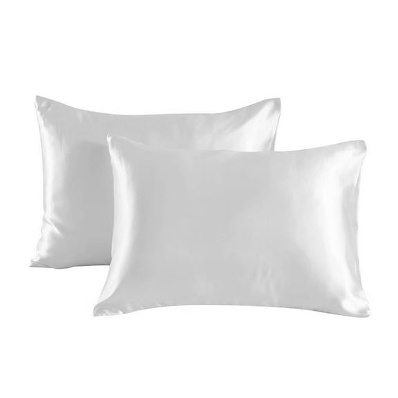 AUQ 2Pcs Silk Pillow Cases Breathable Soft touch Satin Pillow Case Envelope Closure Silk Pillowcases 20x30in,White