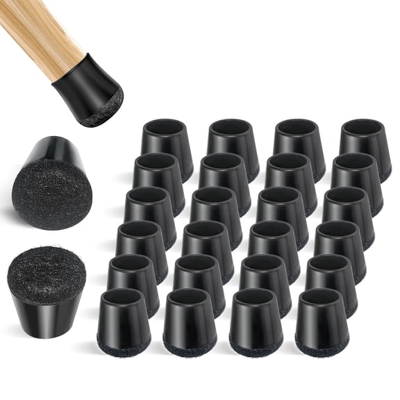 24 PCS Silicone Chair Leg Floor Protectors Extra Small(0.6"-0.8") Rubber Felt Furniture Pads Chair Legs Caps/Covers for Hardwood Floors, Tile from Scratches & Reduce Noise - Round, Black