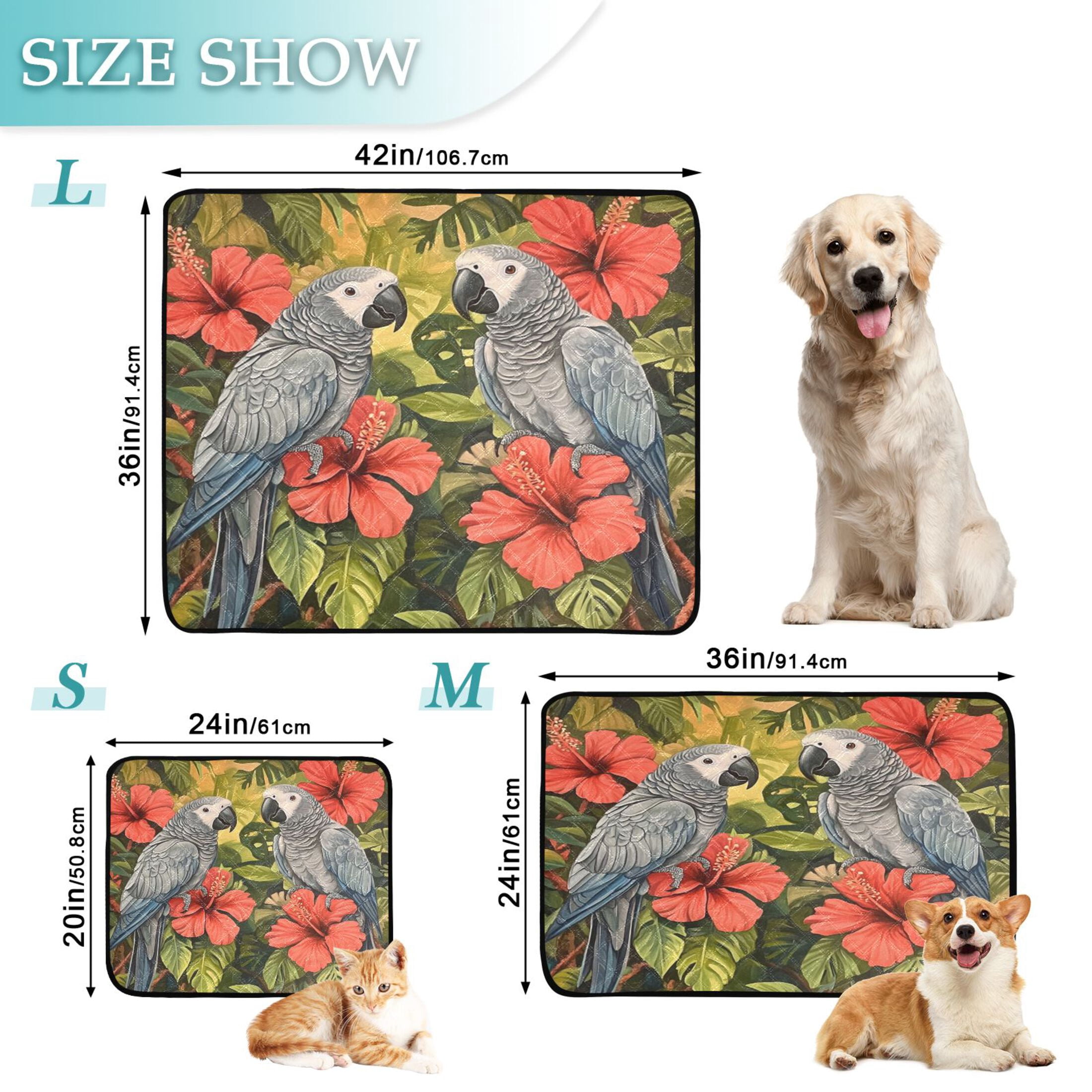 Qxltty Two Playful Gray Parrots Cat litter Pads Pet Set of 3 Diaper Mats Center Anti-leakage Layer Absorbent Soft and Comfortable