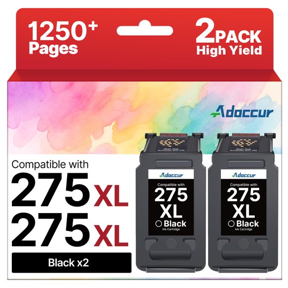 Cartucho de tinta Adoccur 275XL negro, paquete de 2, alto rendimiento