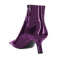 thumbnail image 4 of FSJ Women Classic Pointy Closed Toe Ankle Boots Slanted Kitten Mid Heel Side Zipper Short Booties Glossy Dressy Shoes Size 7.5 Purple, 4 of 4