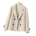 thumbnail image 2 of ClodeEU Womens Fall Winter Casual Business Wool Blend Coat,Long Sleeve Double Breasted Lapel Outerwear White,Womens Plus XXL, 2 of 3