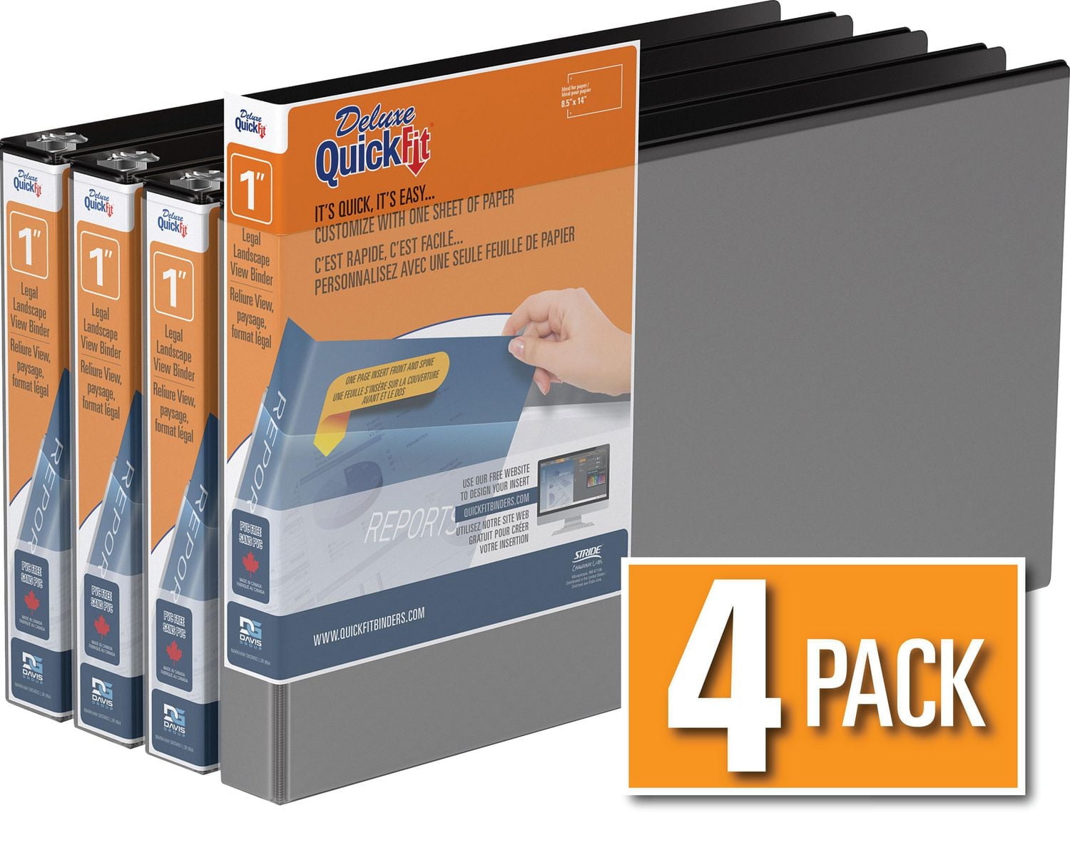 QuickFit Heavy Duty Round Ring  Legal Landscape Spreadsheet View Binder, 4 Pack, 1"