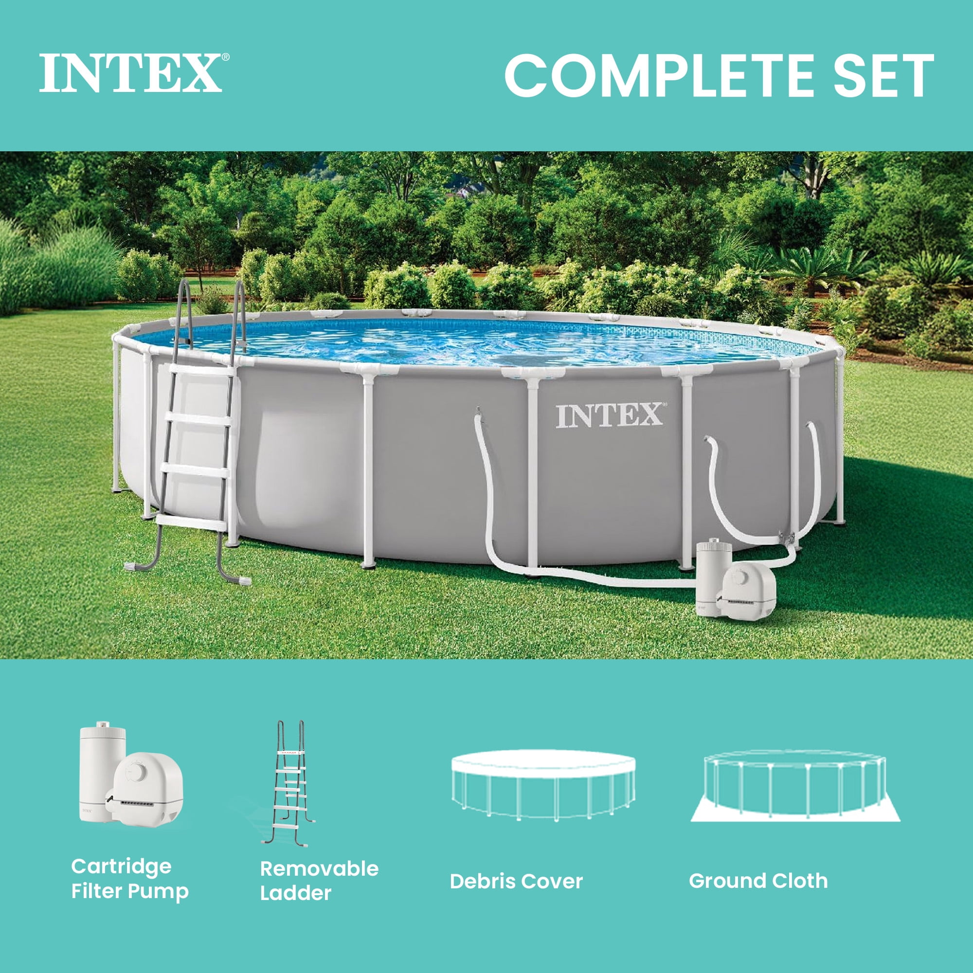 INTEX 26731EP Prism Frame 18'x48" Above Ground Pool w/ Pump, Ladder, Cover, Ground Cloth