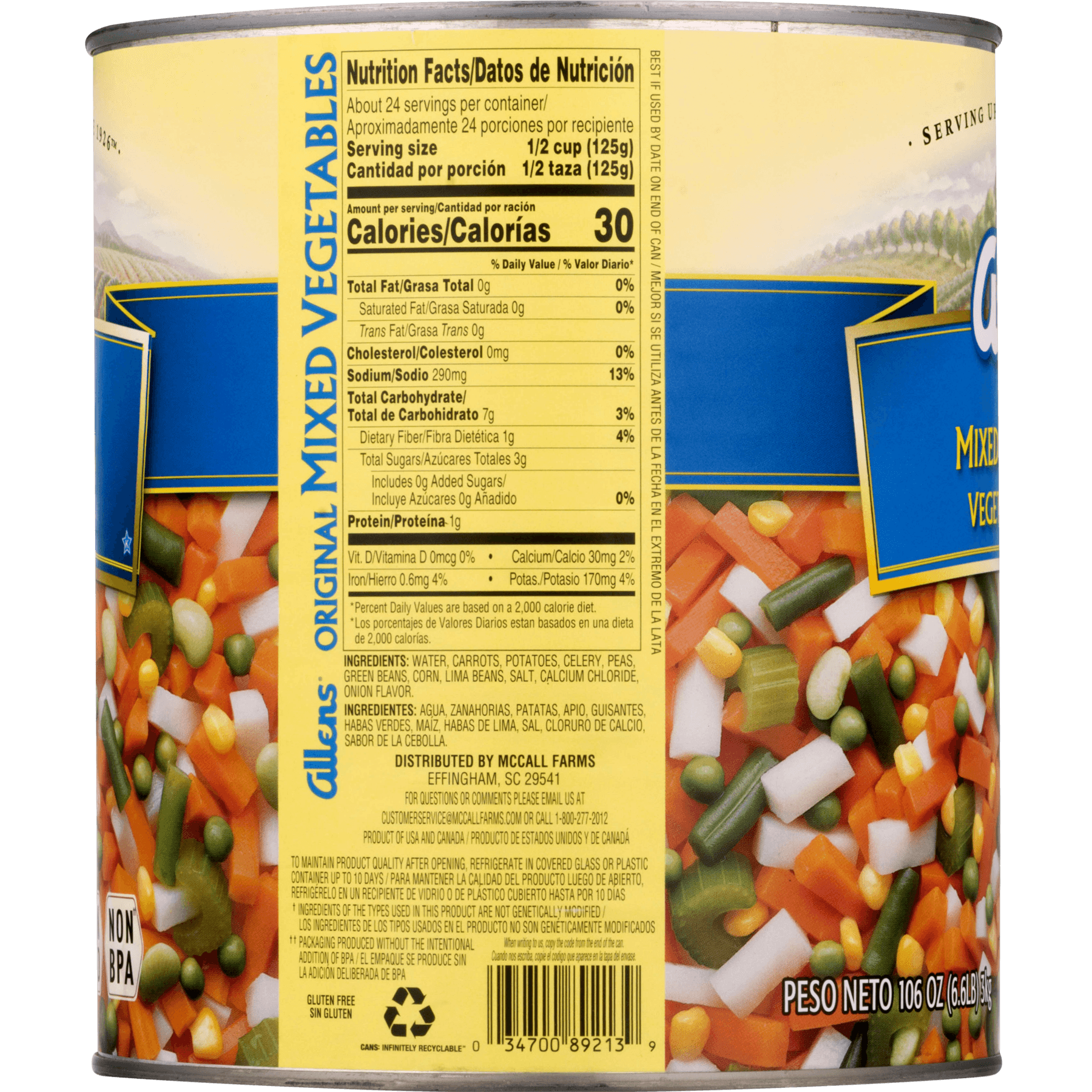 Allens Mixed Vegetables, Canned Vegetables, 106 oz