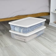 Sterilite Set of (2) 28 Quart Storage Boxes, Clear Plastic Storage Bin with Snap-on Lid, White
