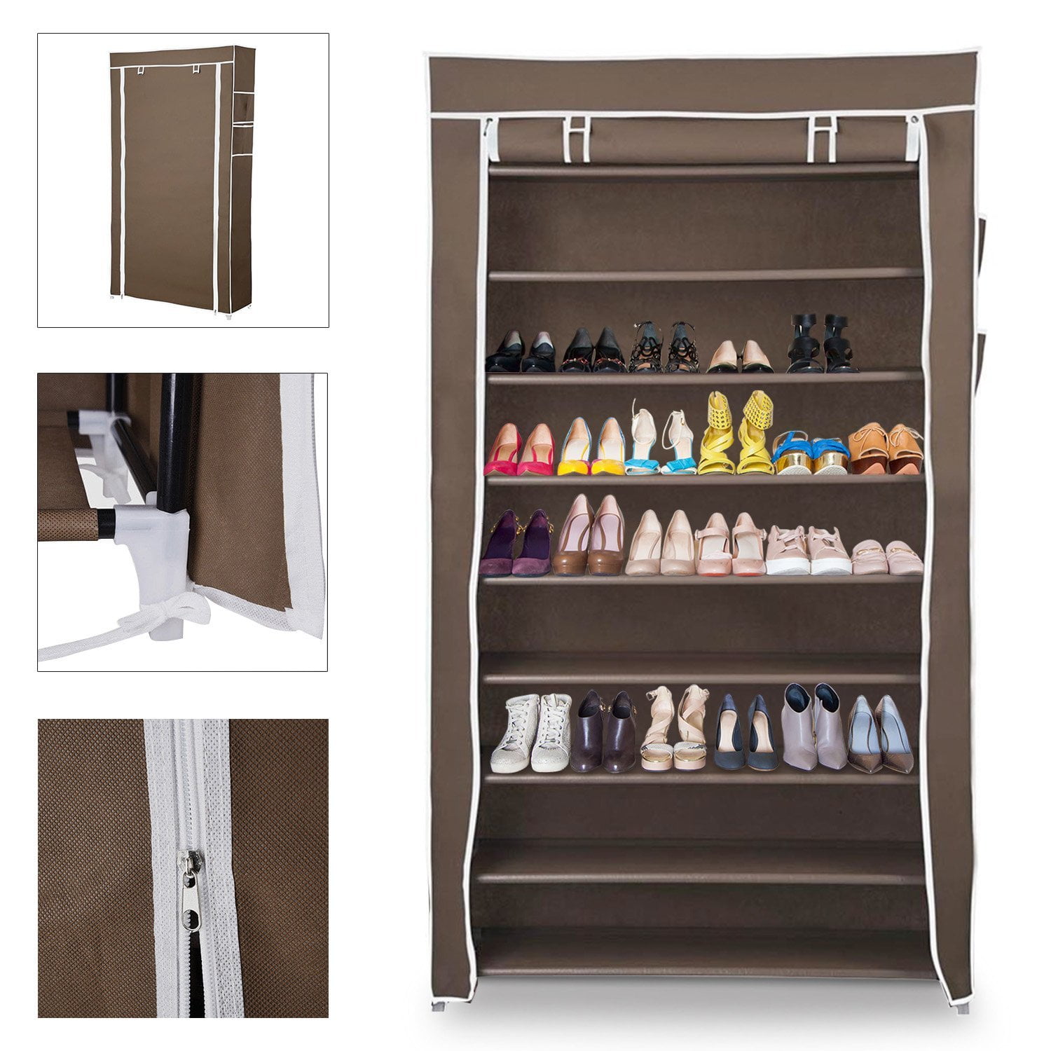 Koval Inc. 10 Tiers Shoe Rack Organizer Closet with Dustproof Cover