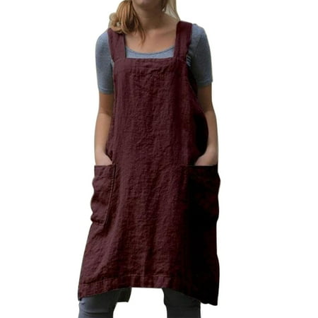 

Japanese Cross Back Apron with Handy Pockets Cotton Linen Pinafore Apron for Cooking Cleaning Gardening