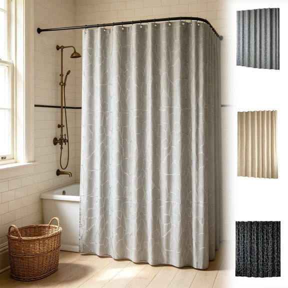 Ouuluon shower curtain, waterproof privacy divider shower curtian, 71×32in Beige Printed Thick shower curtains With Grommets for home bathroom