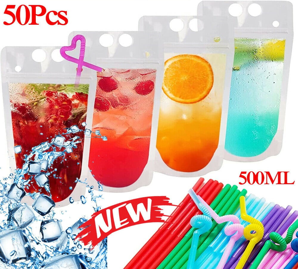 Muka 50 PCS Reusable Drink Bags, Frosted Juice Pouches with Zip, Hand-held,  4 Mil Sale, Reviews. - Opentip