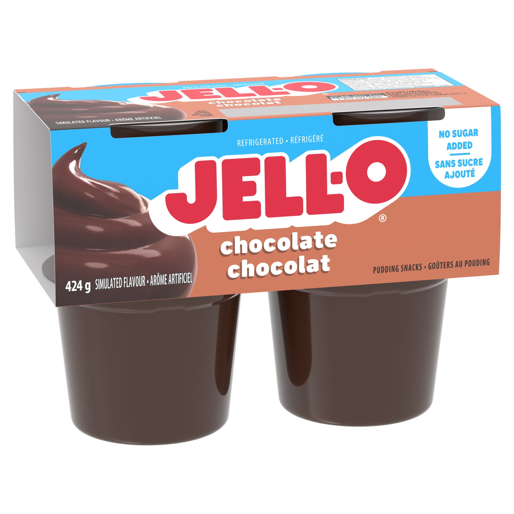 Goûters Au Pouding Réfrigéré Prêt-À-Servir À Saveur De Chocolat Sans Sucre Ajouté, Paquet De 4 424 g