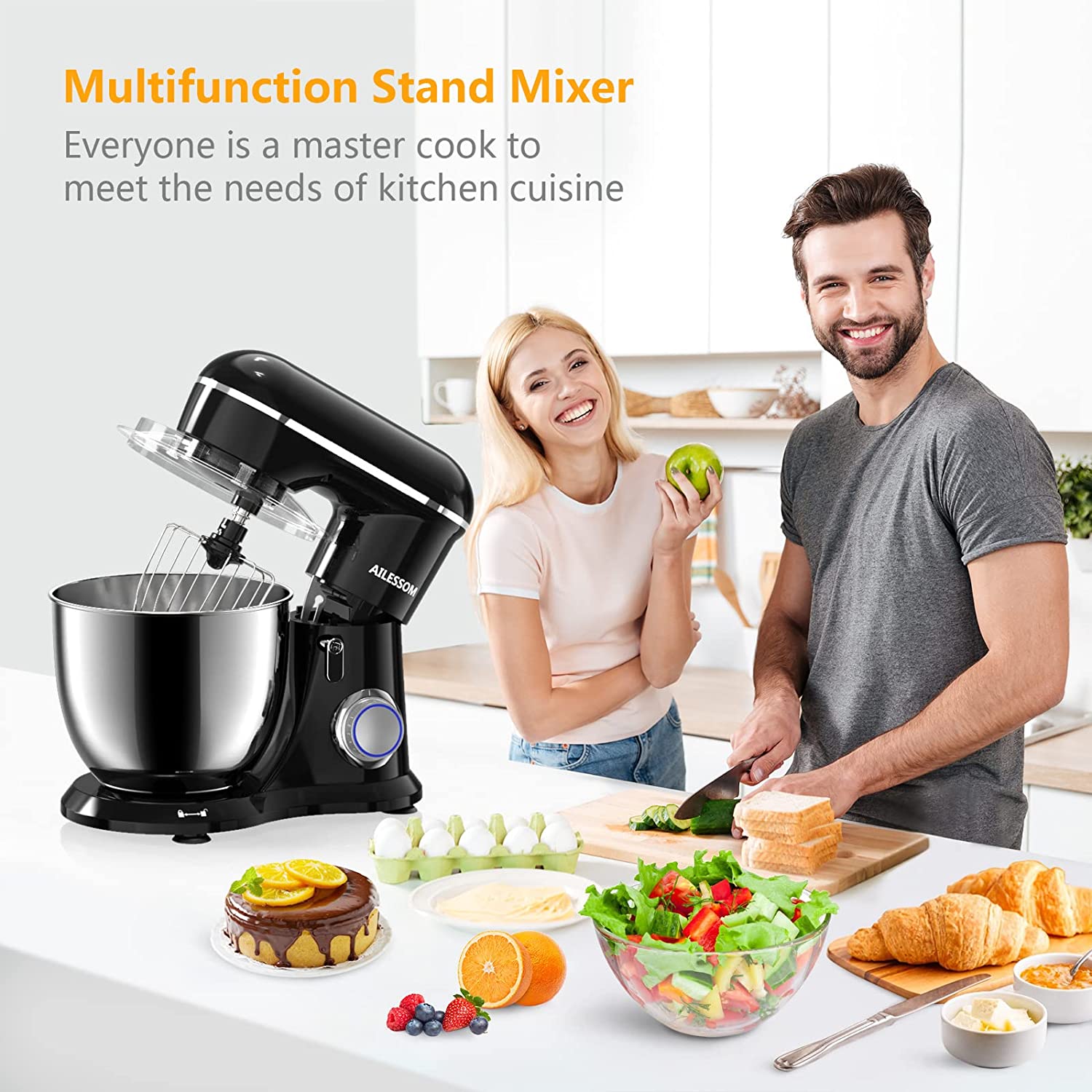 Kitchen in the box Stand Mixer, 6L bowls Electric Food Mixer, 3-IN