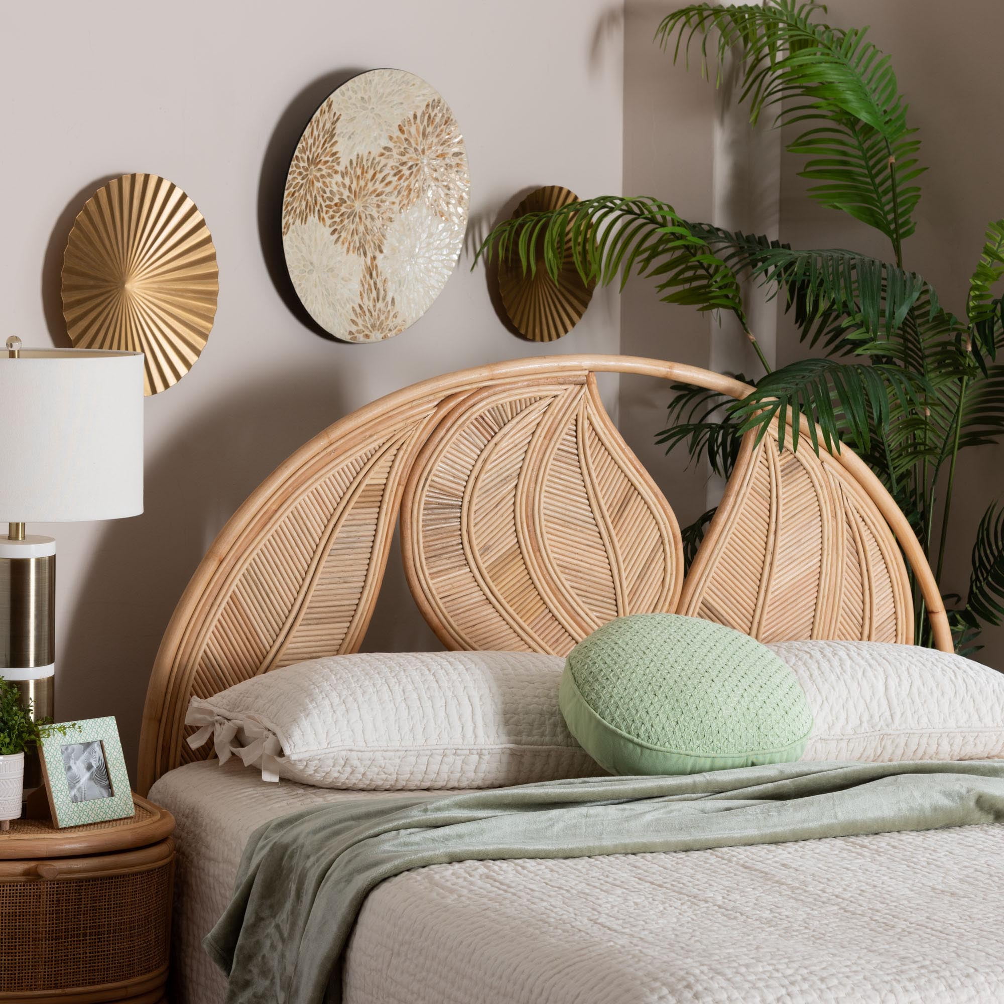 bali & pari Lifen Boho Standalone Headboard, King, Natural Rattan