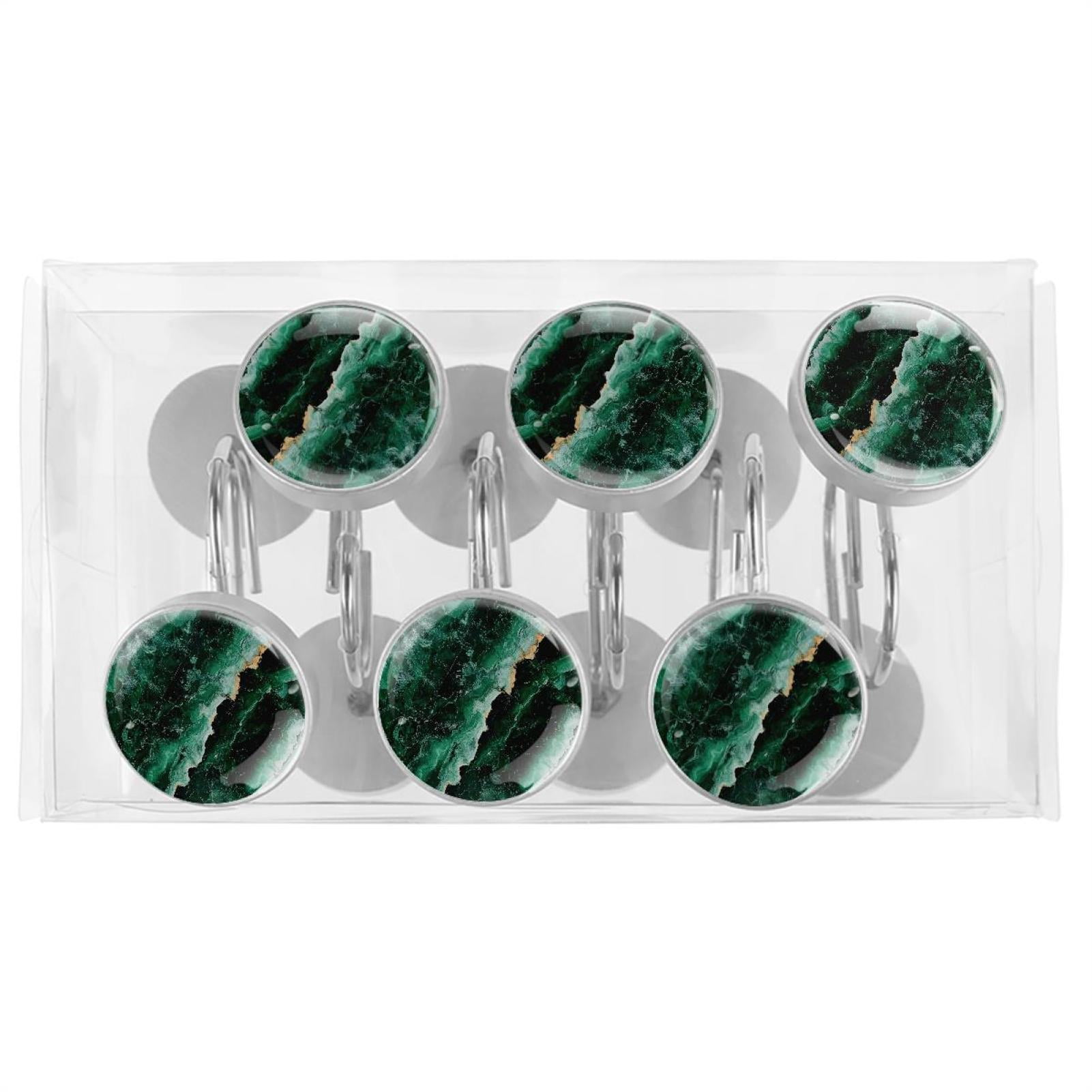 HemaKayy 12 Pcs Shower Curtain Hooks Bathroom Decorative Accessories Emerald Marble Green
