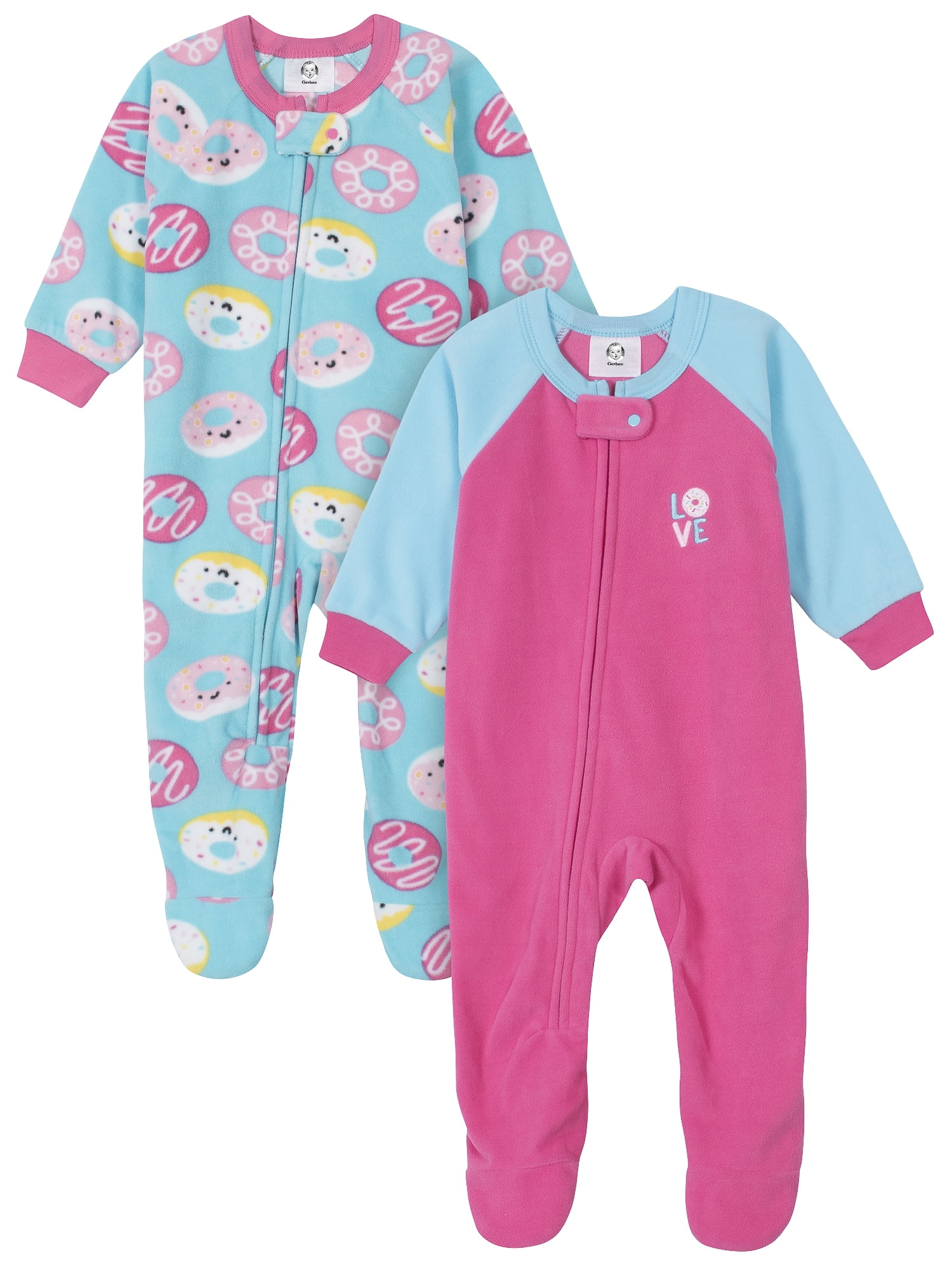 Gerber Gerber Baby Girls Microfleece Blanket Sleepers Pajamas, 2Pack