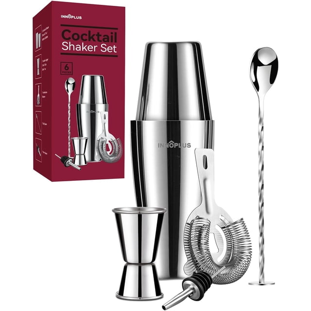 fafa-Cocktail Shaker, Cocktail Shakers 800ml, Cocktail Making Set 6 Piece, Cocktail Shaker Kit with Strainer, Double Jigger, Bar Mixing Spoon, Boston Shaker Bartender Maker Martini Sets