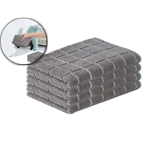 VQPeo Ultrafine Fiber Dish Towel Set, 4 Pcs Highly Absorbent Kitchen Hand Towels, Multipurpose Cleaning Cloths for Table & Glassware Wiping