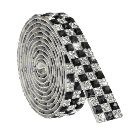 1 Yard Rhinestone Ribbon, 4mm x 4mm Self-Adhesive Crystal Rhinestone Strips, for Clothing DIY Wedding Party Supplies Black