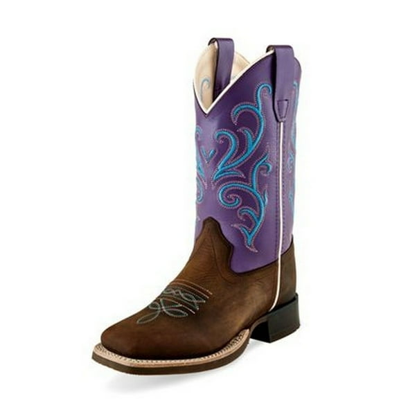 Old West Cowboy Boots Girls Leather Cushioned Purple Brown BSC1907