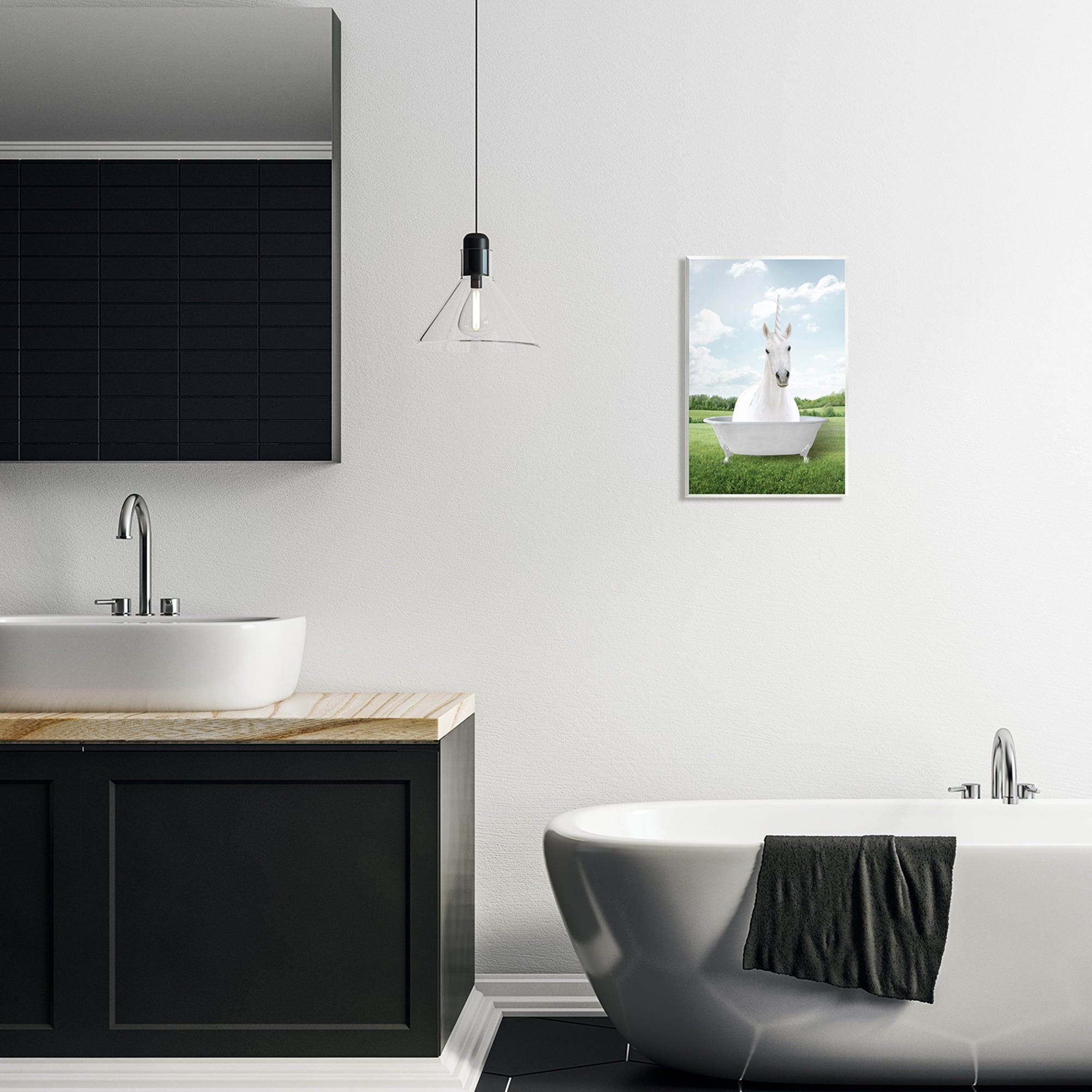 Stupell Industries Unicorn Bathtub in Field Nature Painting Unframed Art Print Wall Art, 10 x 15