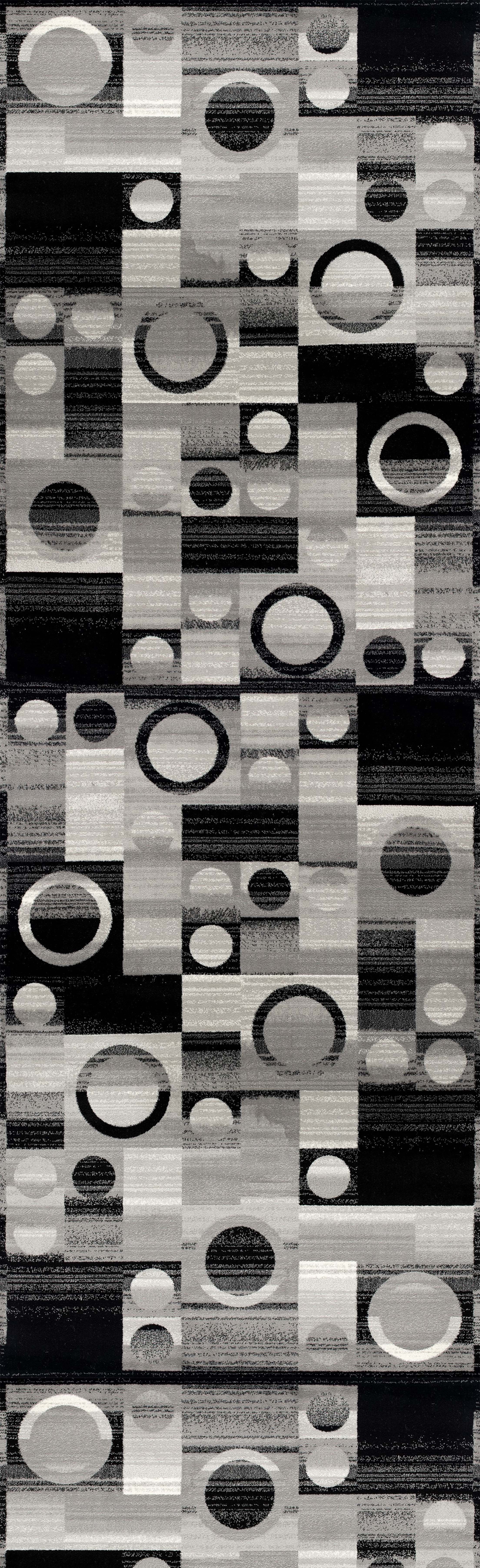 Rug Branch Montage 2' x 12' (Exact Size: 2'3" x 12') Geometric Indoor Runner Rug, Black Grey, Checkered - Entryway, Hallway, Bathroom, and Kitchen