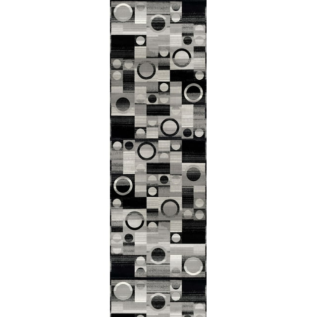 Rug Branch Montage 2' x 19' (Exact Size: 2'3" x 19') Geometric Indoor Runner Rug, Black Grey, Checkered - Entryway, Hallway, Bathroom, and Kitchen