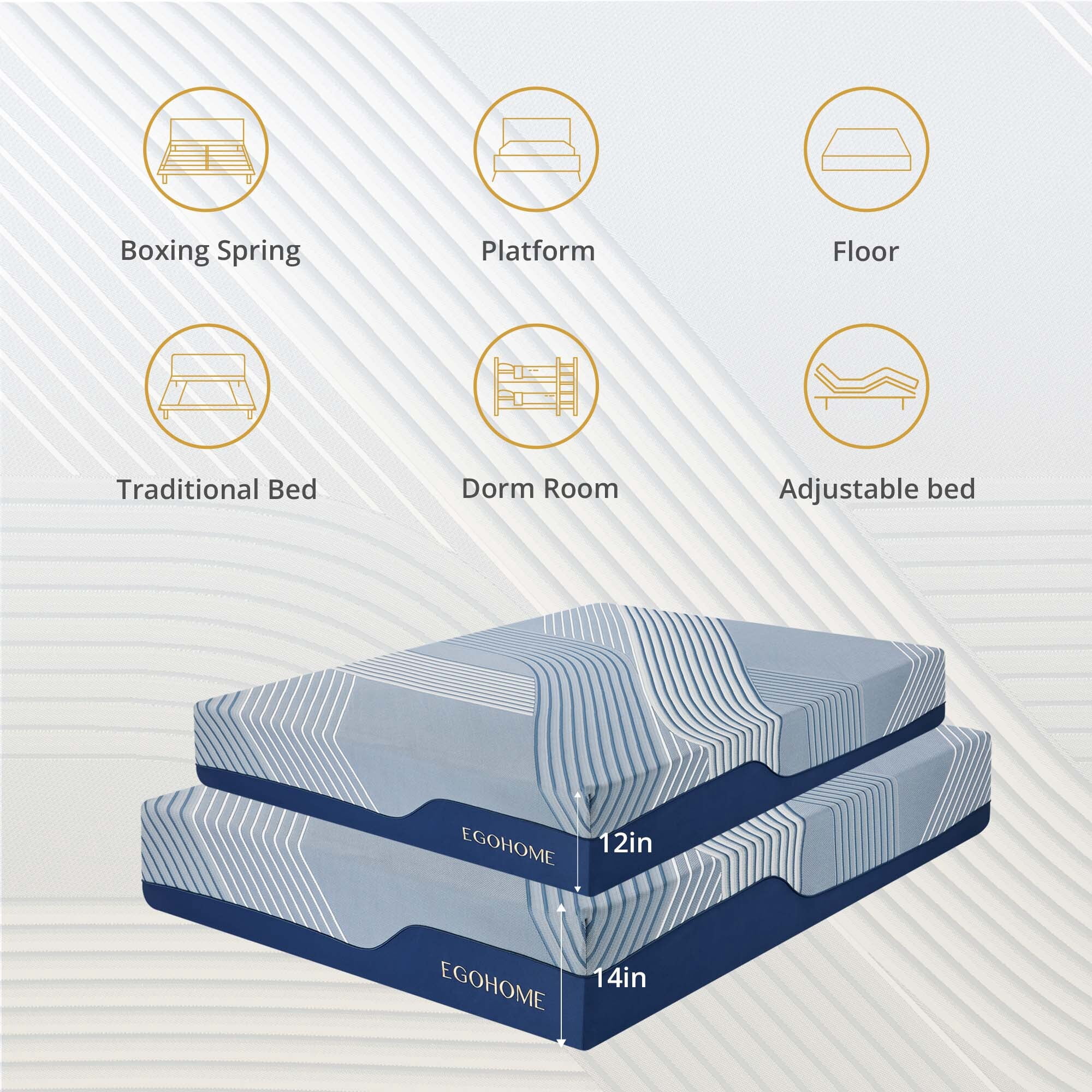 EGOHOME Elysian 14 inch Mattress, King Size Memory Foam Mattress