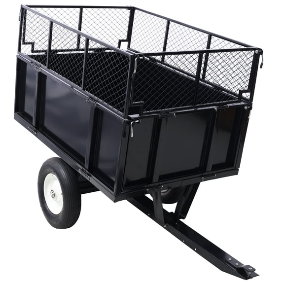 Olurrisa ATV Trailer Steel Dump Cart, 750lbs 22 Cubic Feet Utility Trailer Lawn Garden Trailer with Heavy Duty Tow Behind Carts and Removable Sides for Tractors, ATV, UTV, Lawn Mowers