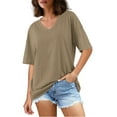 thumbnail image 3 of Fancyglim Women's V Neck Tunic Tops Cozy Oversized Tee Shirt Blouse Khaki XL, 3 of 7