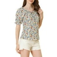 thumbnail image 4 of INSPIRE CHIC Women's Sweetheart Neck Raglan Sleeve Retro Ruffle Floral Tops M White, 4 of 7
